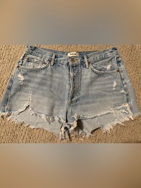 Agolde Light Blue Distressed Denim Jean Shorts